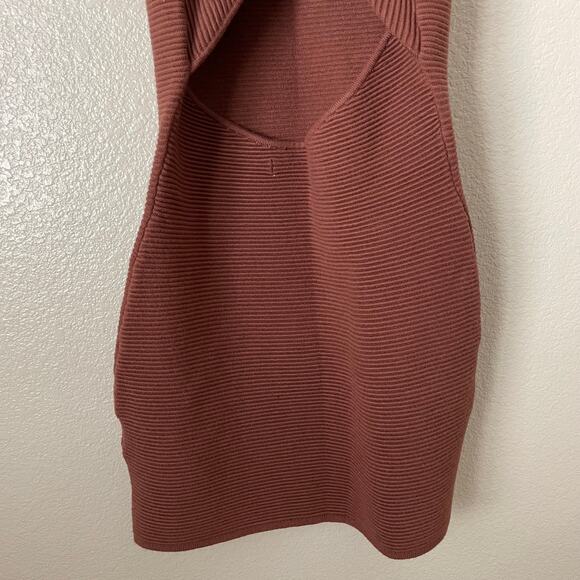 Abercrombie & Fitch Dress Womens Small Petite Brown Scuba Ribbed Knit Mini Cross - Picture 8 of 12